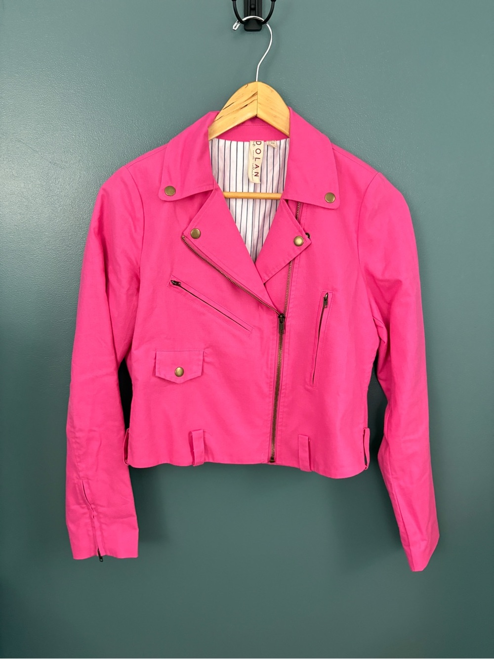 Dolan Women’s Left Coast Hot Pink Linen Motorcycle Jacket Size M